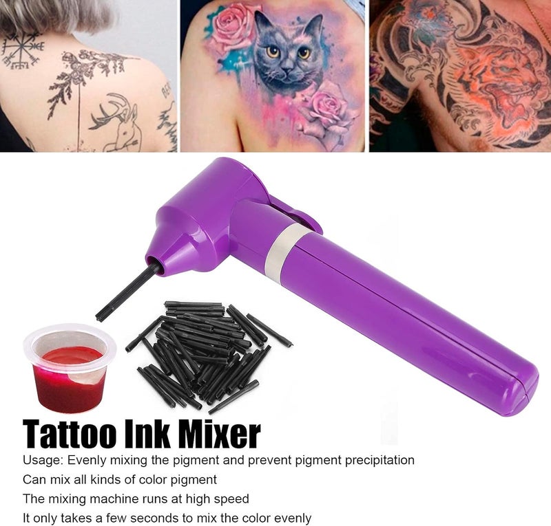 woobles Tattoo Ink Mixer, Electric Tattoo Ink Mixer Pigment Mixing Machine with 50pcs Mixing Sticks Tattoo Accessories, Tattoo Mixer Professional Tattoo Pigment Make up(purple) - Image 3